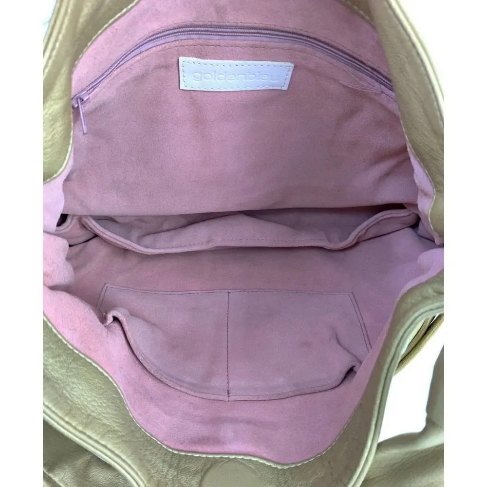LARGE Goldenbleu GOLD GENUINE LEATHER PINK SUEDE LINED SHOULDER BAG HOBO